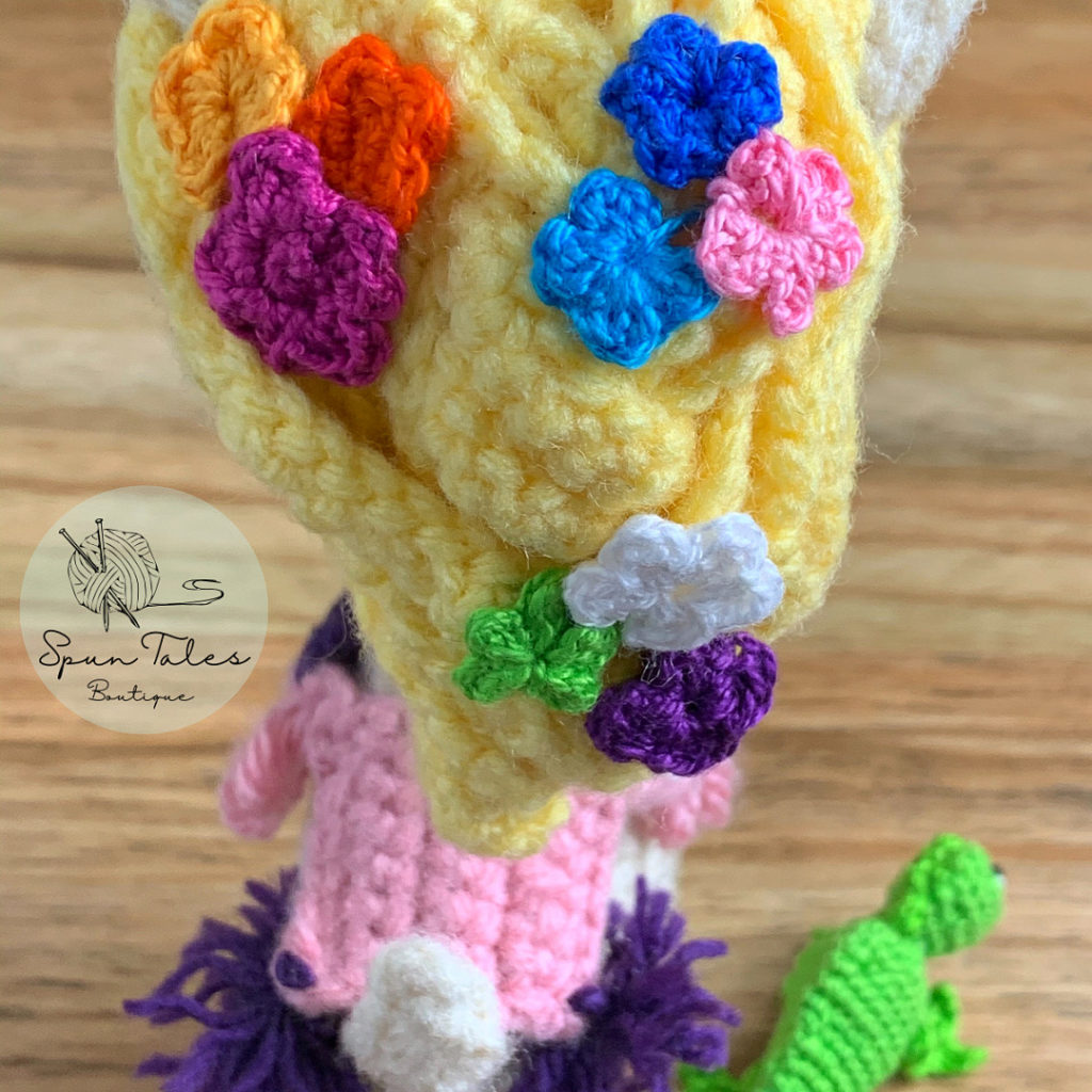 Rapunzel hair with tiny crochet flowers